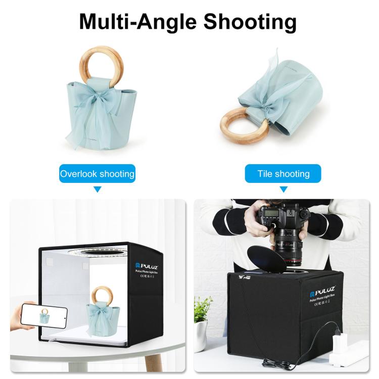 PULUZ 25cm Folding Portable High CRI Ring LED Photo Lighting Studio Tent Box + Shadowless Light Lamp Panel Pad with 12 Colors Backdrops, Size: 25cm x 25cm x 25cm, 25cm High CRI Box + Shadowless Light - Shello's Creative Boutique