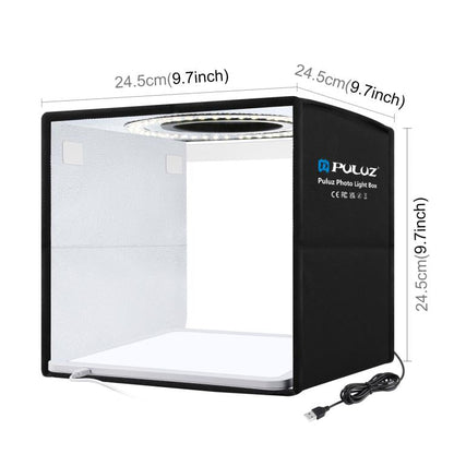 PULUZ 25cm Folding Portable High CRI Ring LED Photo Lighting Studio Tent Box + Shadowless Light Lamp Panel Pad with 12 Colors Backdrops, Size: 25cm x 25cm x 25cm
