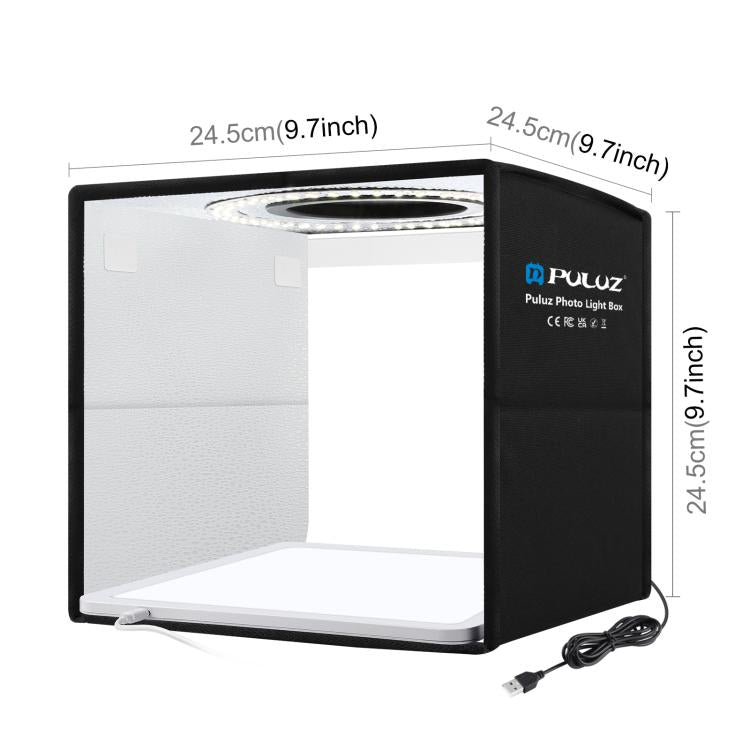 PULUZ 25cm Folding Portable High CRI Ring LED Photo Lighting Studio Tent Box + Shadowless Light Lamp Panel Pad with 12 Colors Backdrops, Size: 25cm x 25cm x 25cm, 25cm High CRI Box + Shadowless Light - Shello's Creative Boutique