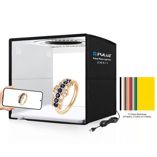 PULUZ 25cm Folding Portable High CRI Ring LED Photo Lighting Studio Tent Box + Shadowless Light Lamp Panel Pad with 12 Colors Backdrops, Size: 25cm x 25cm x 25cm, 25cm High CRI Box + Shadowless Light - Shello's Creative Boutique