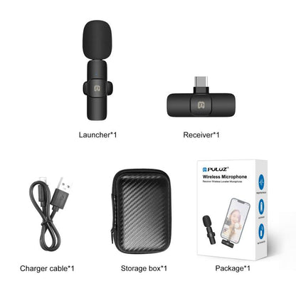 PULUZ Wireless Lavalier Noise Reduction Microphone for Type-C / USB-C Device, Support Phone Charging