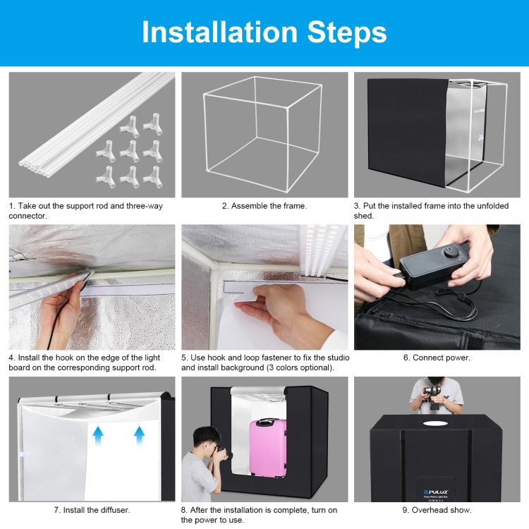 PULUZ 80cm Folding Portable 90W 14000LM High CRI White Light Photo Lighting Studio Shooting Tent Box Kit with 3 Colors Black, White, Orange Backdrops