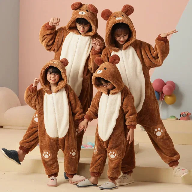 Parent-Child Outfit Pijamas Jumpsuits Kawaii Cartoon Panda Women Men Sleepwear Hoodies Winter Thicken Pajamas Onesie Pyjamas - Shello's Creative Boutique