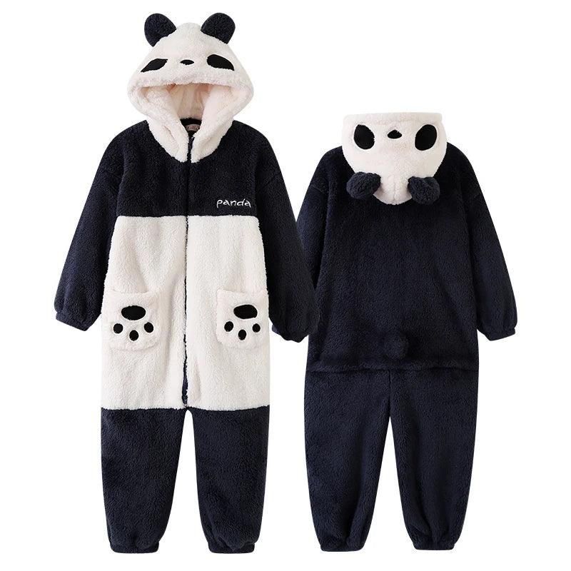 Parent-Child Outfit Pijamas Jumpsuits Kawaii Cartoon Panda Women Men Sleepwear Hoodies Winter Thicken Pajamas Onesie Pyjamas - Shello's Creative Boutique