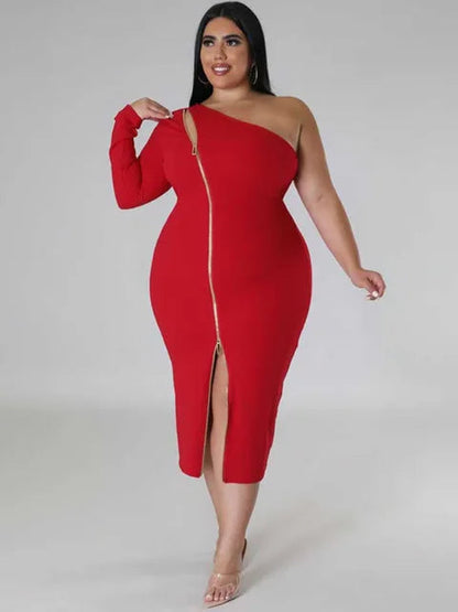 Plus Size Clothing Dress Wholesale Dropshipping Women Autumn One Shoulder Dresses Evening Party Sexy Dress with Zipper in Front eprolo