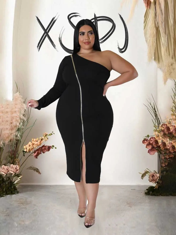 Plus Size Clothing Dress Wholesale Dropshipping Women Autumn One Shoulder Dresses Evening Party Sexy Dress with Zipper in Front eprolo