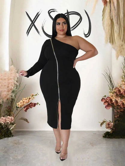 Plus Size Clothing Dress Wholesale Dropshipping Women Autumn One Shoulder Dresses Evening Party Sexy Dress with Zipper in Front eprolo