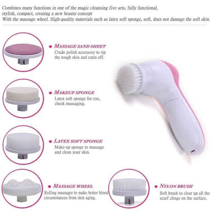 5 in 1 Beauty Care Brush Massager Scrubber Face Skin Care Electric Facial Cleanser - Shello's Creative Boutique
