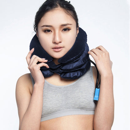 Inflatable Air Cervical Neck Traction Device Soft Head Back Shoulder Neck Ache Massager Headache Pain Relief Relaxation Brace, Half Cashmere (Dark Blue) - Shello's Creative Boutique