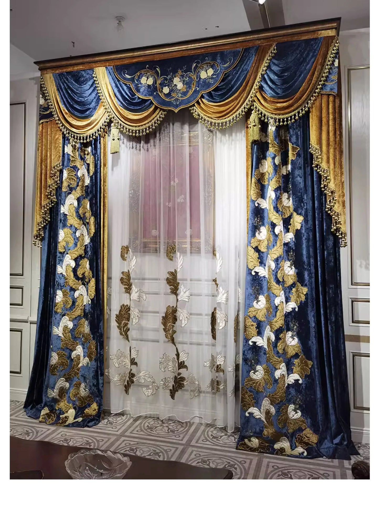 European Luxury Villa Curtains - French Velvet Embroidered Drapes - Shello's Creative Boutique