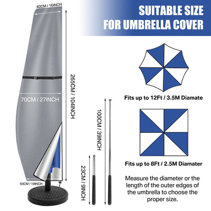 Parasol Rain Cover 210D Oxford Fabric – Waterproof UV-Resistant Patio Umbrella Storage Cover