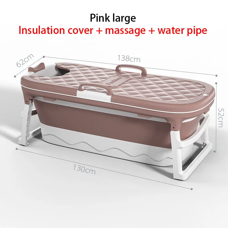 Foldable Adult Bath Barrel – Thickened Plastic Sitting Bathtub with Foot Massage & Lid