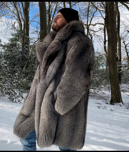 Men's Faux Fur Long Coat - Winter Trench Coat Plus Size