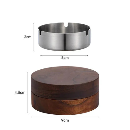 Stainless Steel & Walnut Wood Desktop Ashtray with Lid – Windproof