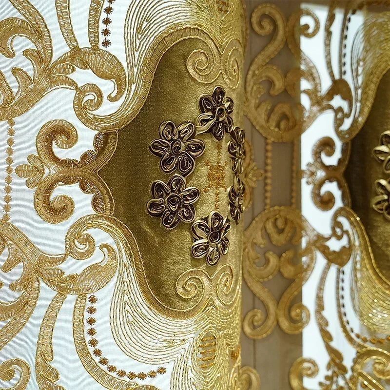 European Luxury Chenille Embroidered Curtains - Coffee Color Villa Valance for Living Room & Bedroom - Shello's Creative Boutique