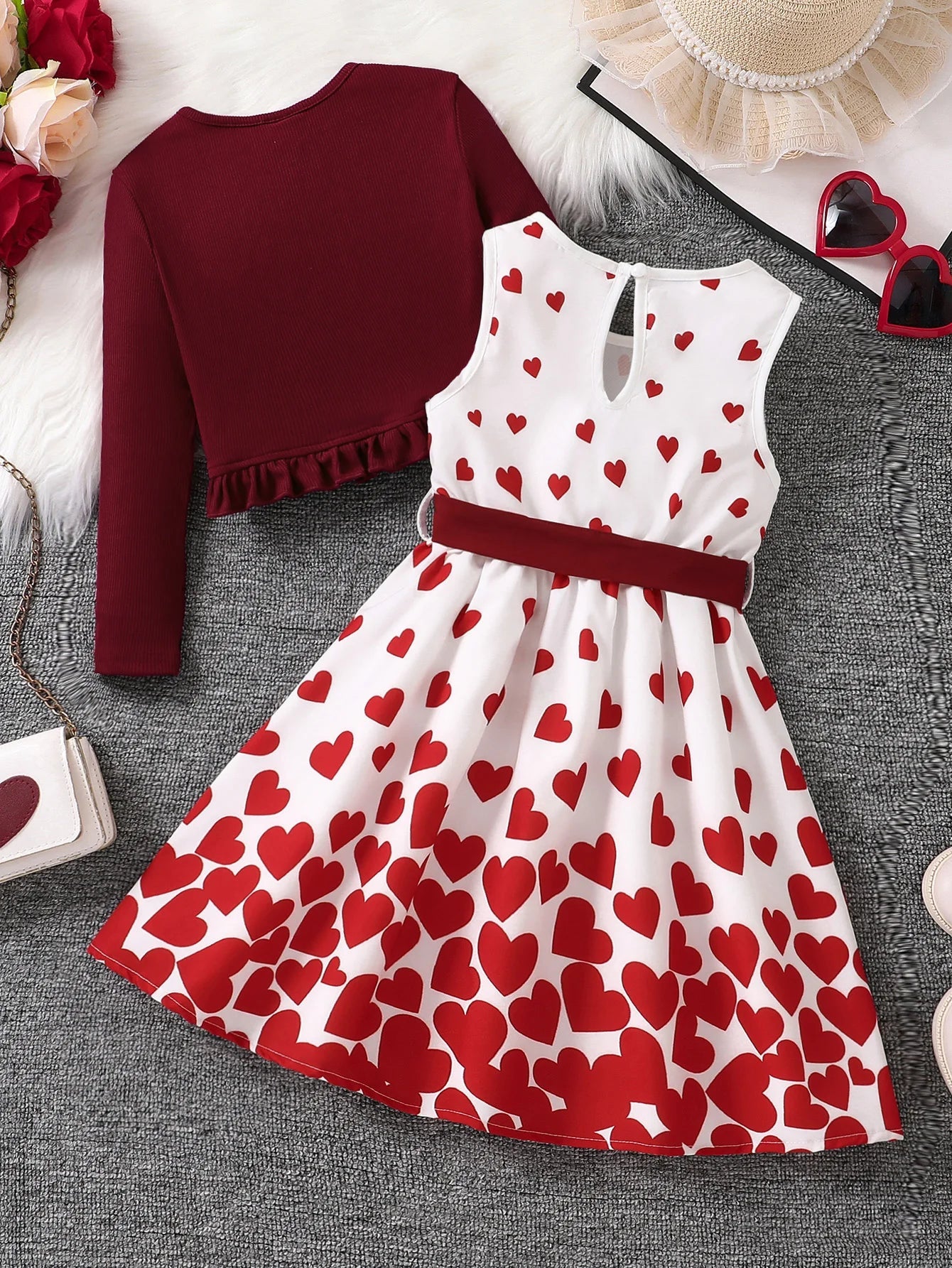 Children's clothing girl autumn fashion casual pink floral dress set 2-piece set - pink round neck vest+pink floral skirt Shello's Creative Boutique