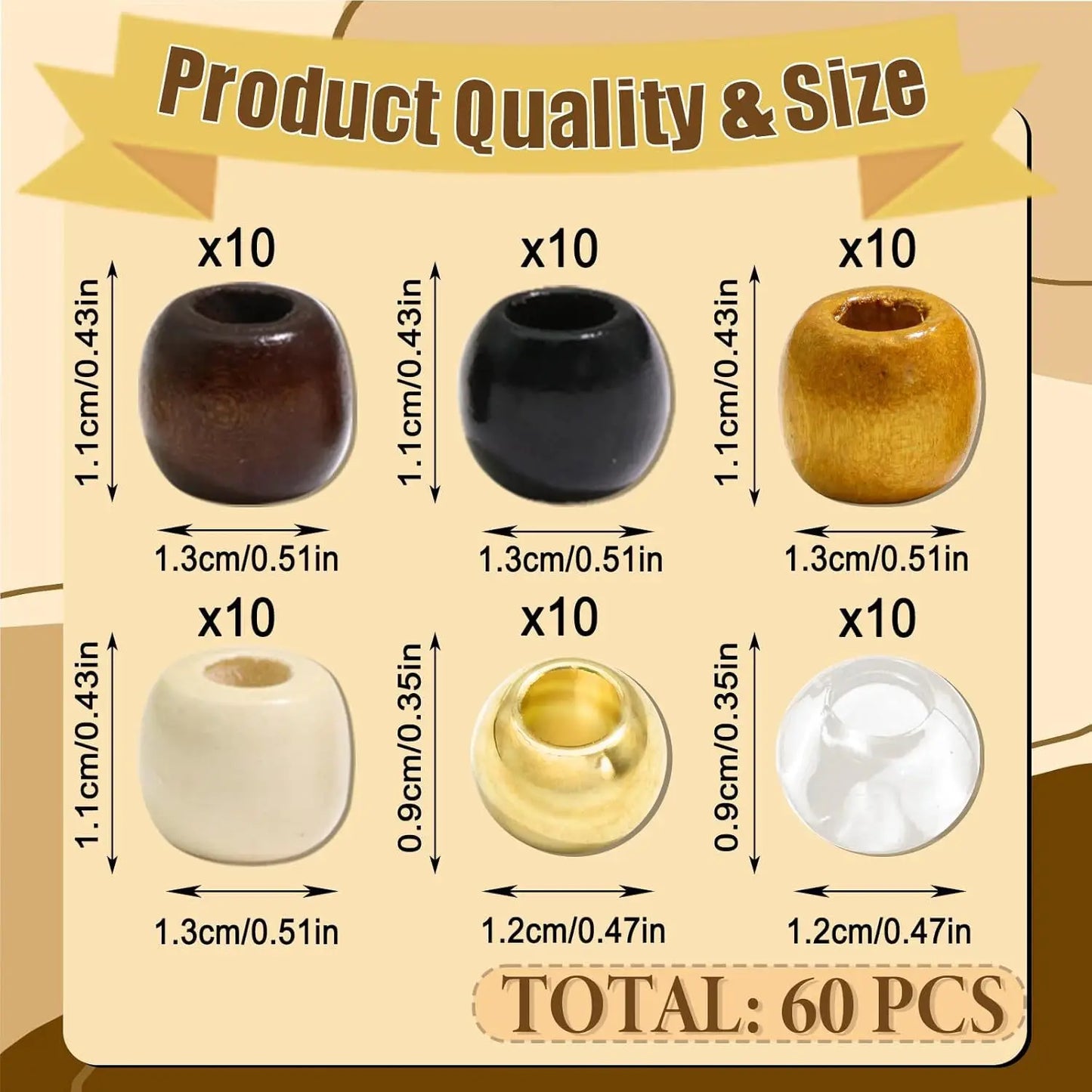 60Pcs Transparent Hair Beads + Wooden Dreadlock Beads with Beading Tool Set - DIY Jewelry Accessories