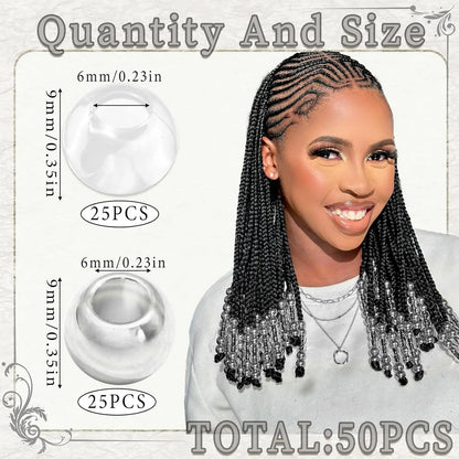 50PCS Hair Beads Loc Dreadlock Jewelry Clear Large Beads Braids Accessories Hair Decoration for Women Jewelry Making Kit - Shello's Creative Boutique