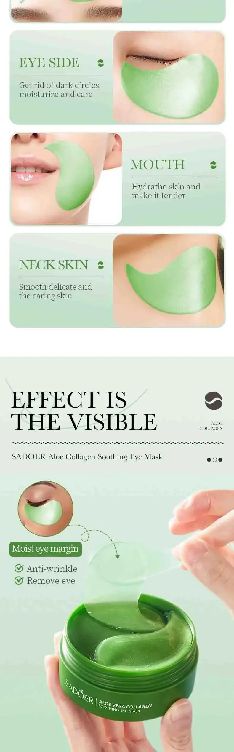 60pcs Aloe Vera Collagen Eye Mask Anti Dark Circles Eyes Bags Moisturizing Anti-Wrinkles Eye Patches Eyes Skin Care Products - Shello's Creative Boutique