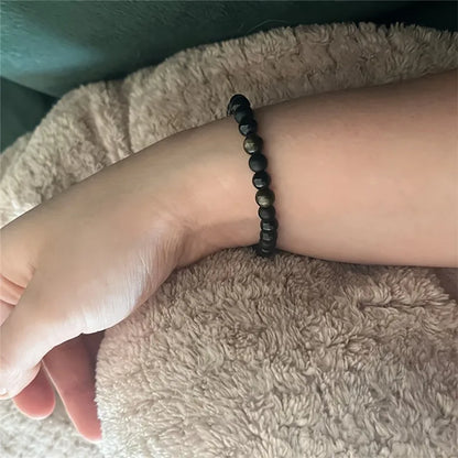 Black Natural Stone & Golden Obsidian Adjustable Bead Bracelet – Unisex Crystal Jewellery