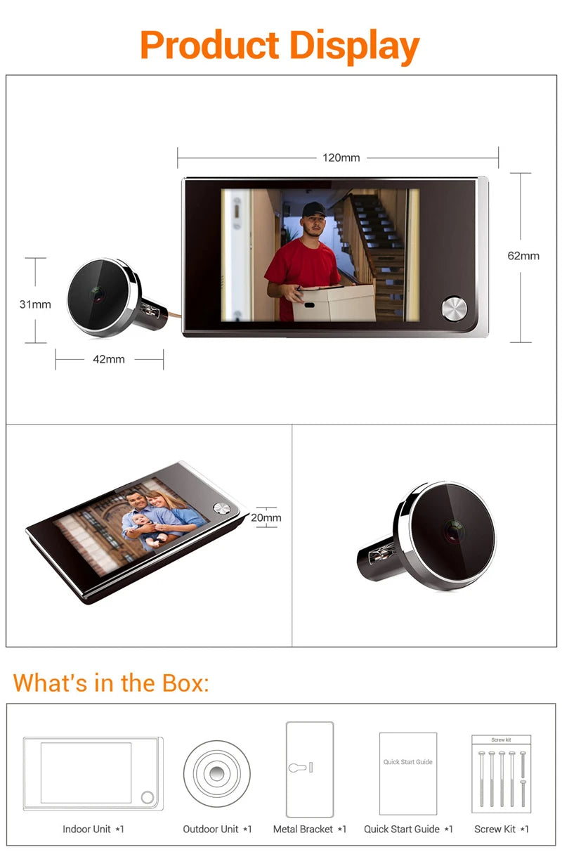 3.5 Inch LCD HD Door Peephole Camera with 120° Wide Angle & 2MP CMOS Sensor