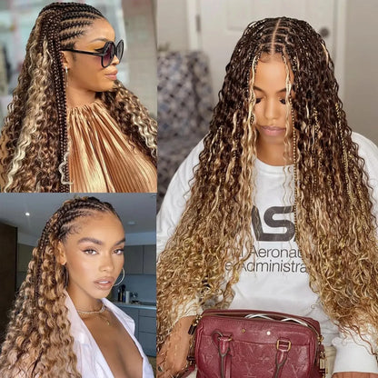 Blonde Highlight Bulk Braiding Hair - Deep Wave Curly Human Hair 100g for Boho Braids - Shello's Creative Boutique