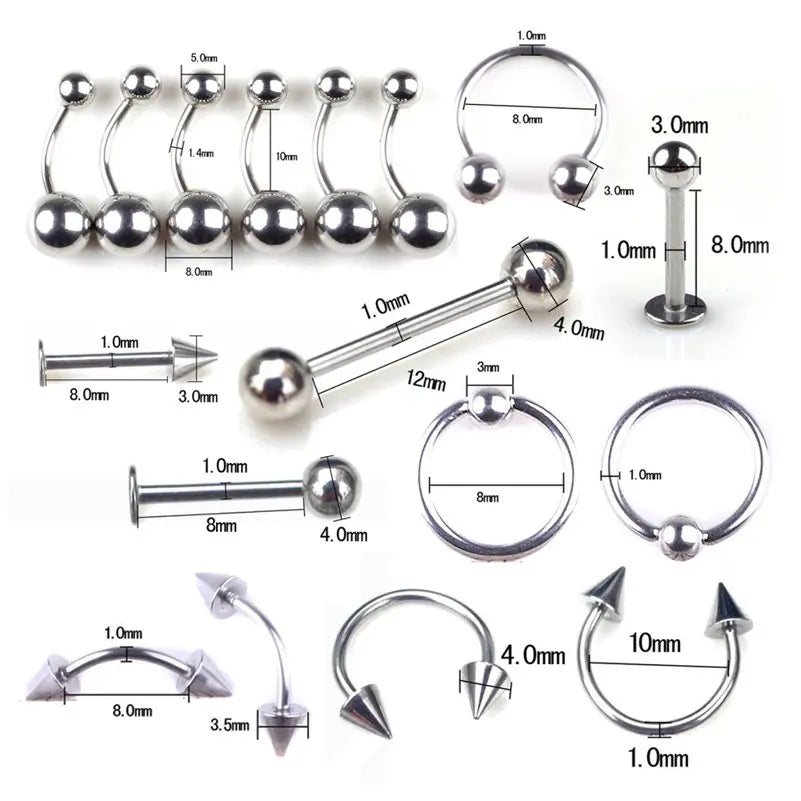 45/90-Piece Stainless Steel Body Piercing Jewellery Set