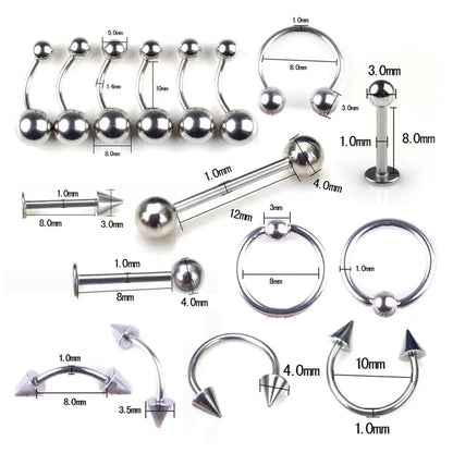 45/90-Piece Stainless Steel Body Piercing Jewellery Set