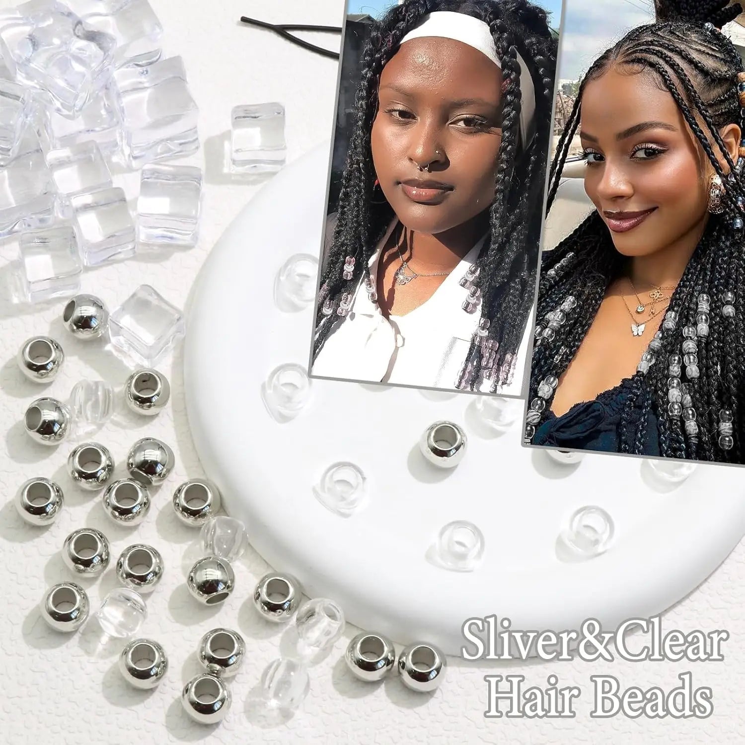 50PCS Hair Beads Loc Dreadlock Jewelry Clear Large Beads Braids Accessories Hair Decoration for Women Jewelry Making Kit - Shello's Creative Boutique