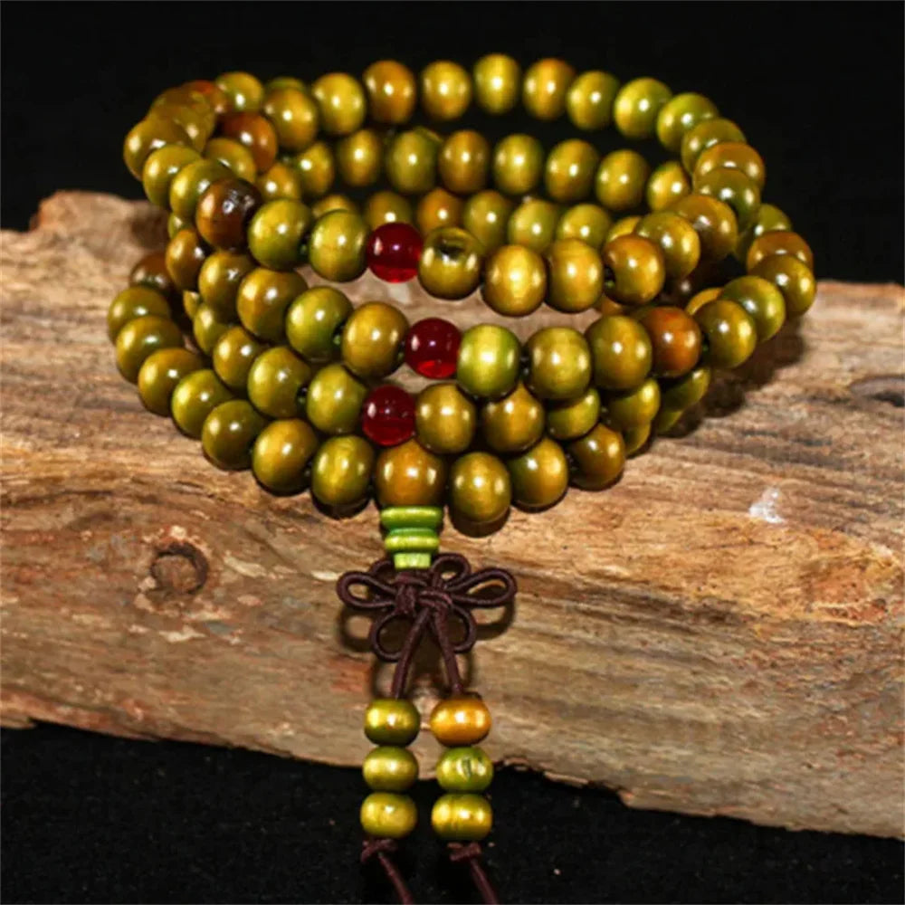 Natural Sandalwood 108 Bead Buddhist Bracelet – Meditation Prayer Beads for Men & Women