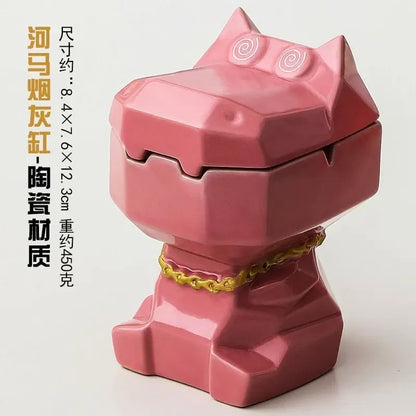 Dog Shaped Ceramic Ashtray with Lid – Windproof Cute Animal Figurine Décor