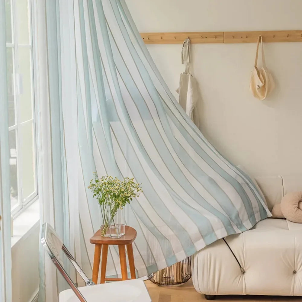 Nordic Minimalist Curtains - Blue & White Cotton Linen Window Screens - Shello's Creative Boutique