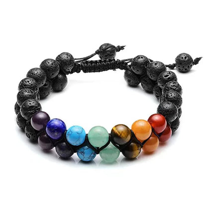 7 Chakra Multi-Layer Natural Stone Beaded Bracelet – Adjustable Woven Rope