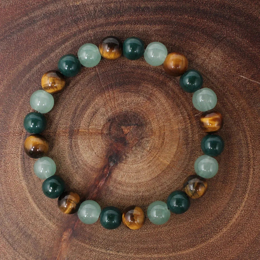 Bohemian Tiger Eye & Malachite Natural Stone Beaded Bracelet