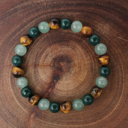 Bohemian Tiger Eye & Malachite Natural Stone Beaded Bracelet
