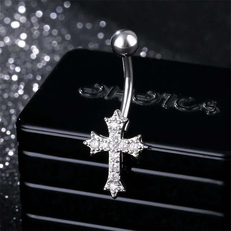 Cross Pendant Navel Ring – 316 Stainless Steel Bar