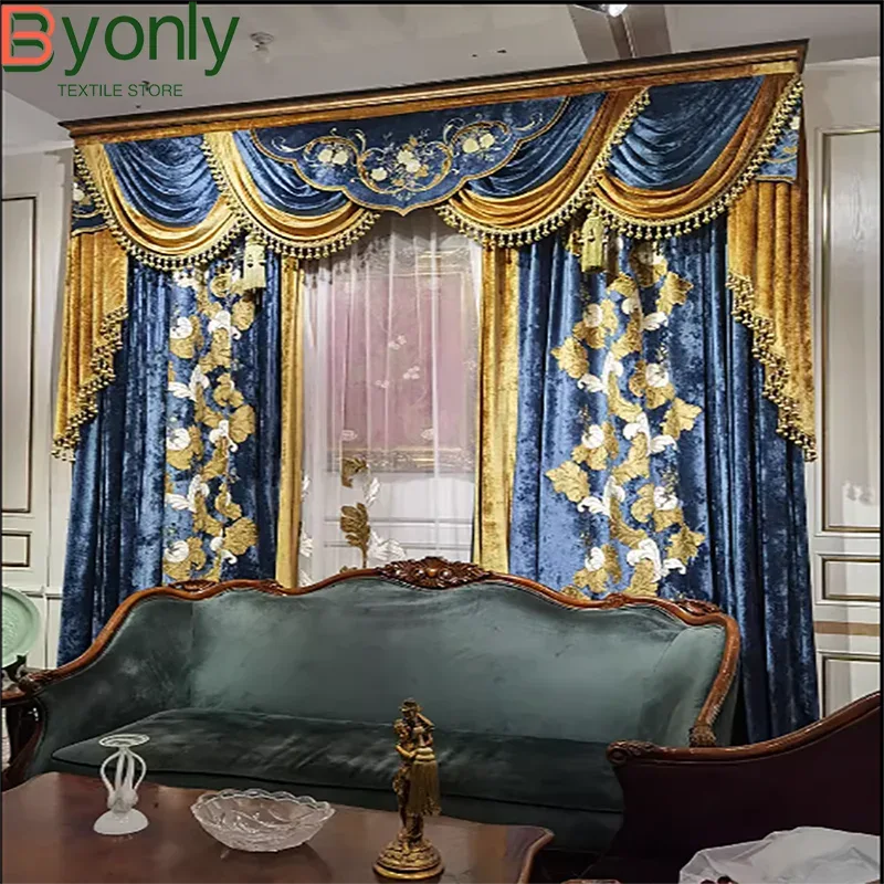 European Luxury Villa Curtains - French Velvet Embroidered Drapes - Shello's Creative Boutique