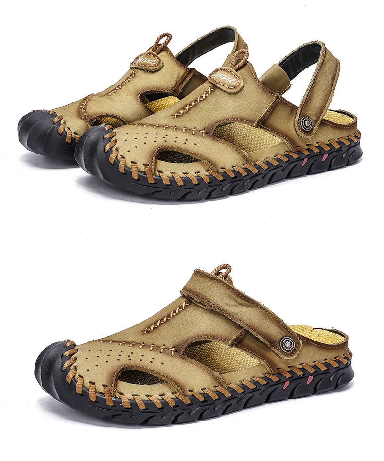 Men's Genuine Leather Sandals - Breathable Beach & Sports Sandals