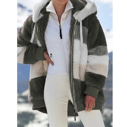 Women's Winter Hooded Coat 2026 - Thick Cashmere Plaid Stitched Jacket with Zipper - Shello's Creative Boutique