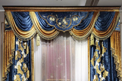 European Luxury Villa Curtains - French Velvet Embroidered Drapes - Shello's Creative Boutique