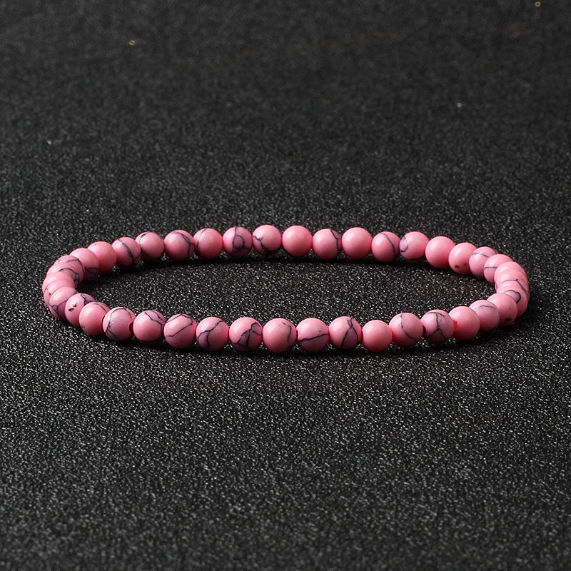 4mm Natural Stone Agate & Lava Stretch Bracelet – Handmade Tiny Bead Bangle for Men & Women