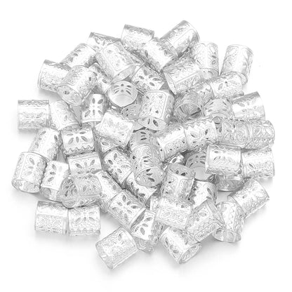 100Pcs/lot Dreadlock Hair Rings Metal Hollow Tube Dirty Dread Braids Adjustable for Cuffs Clip Hair Accessories Styling Tools - Shello's Creative Boutique