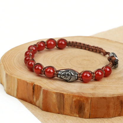 Bracelet Tibetan Buddhism Natural Stone 8mm Beads Red Sandalwood Rosary Healing Meditation Lucky Prayer Bracelet Men Women