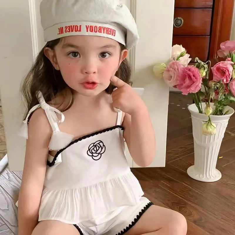 Angela Wonder Girls’ Summer Suspender + Shorts Set – Sleeveless Cotton 2-Piece Outfit Shello's Creative Boutique