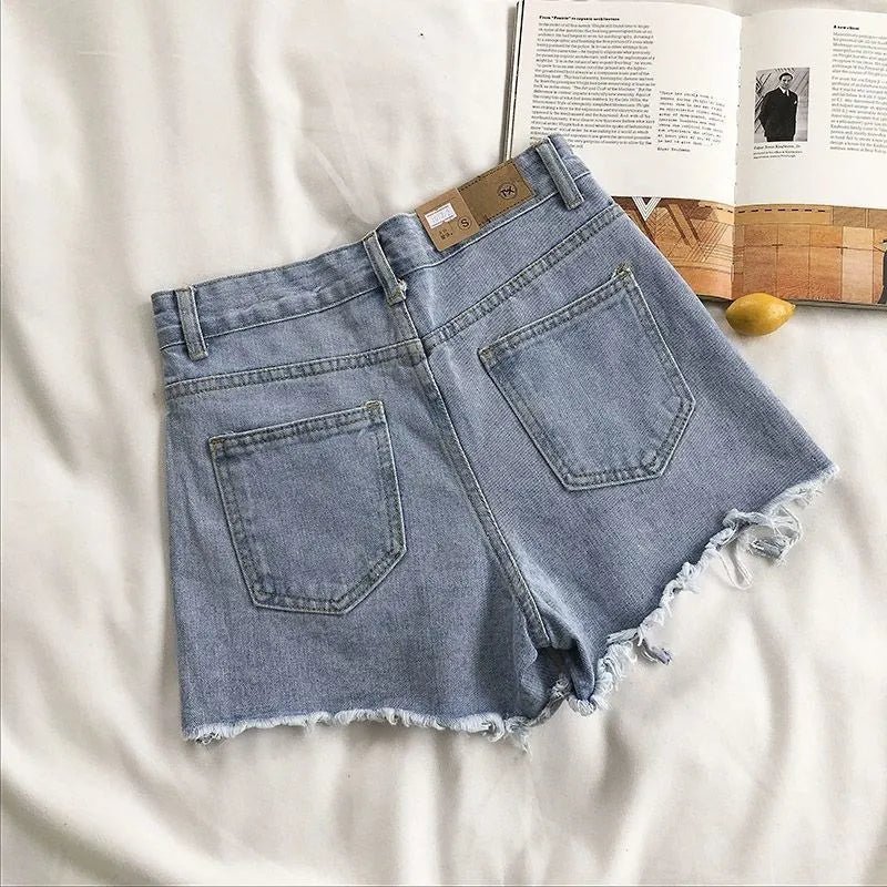 Women's Korean Denim Shorts - High Waist Ripped Y2K Streetwear Hot Pants