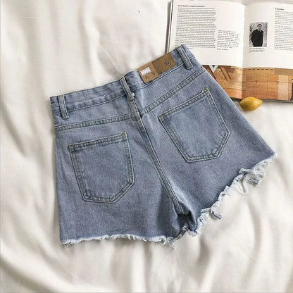 Women's Korean Denim Shorts - High Waist Ripped Y2K Streetwear Hot Pants