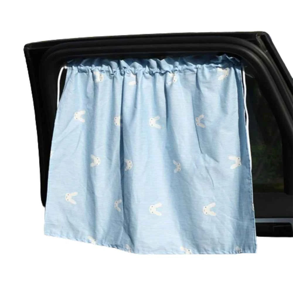 Suction Cup Car Curtains Cute Cartoon Animal/Floral Sunshade Curtain UV Protection Cotton Car Window Cover Car Interior