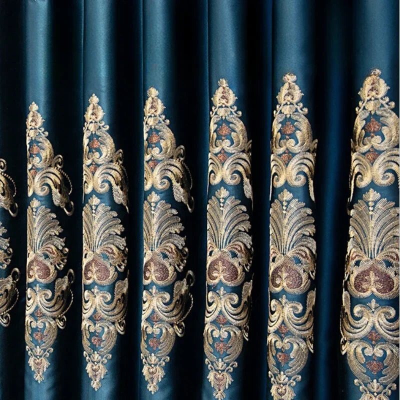 European Luxury Full Blackout Curtains - Heat Insulation & Acoustic Drapes with White Tulle - Shello's Creative Boutique