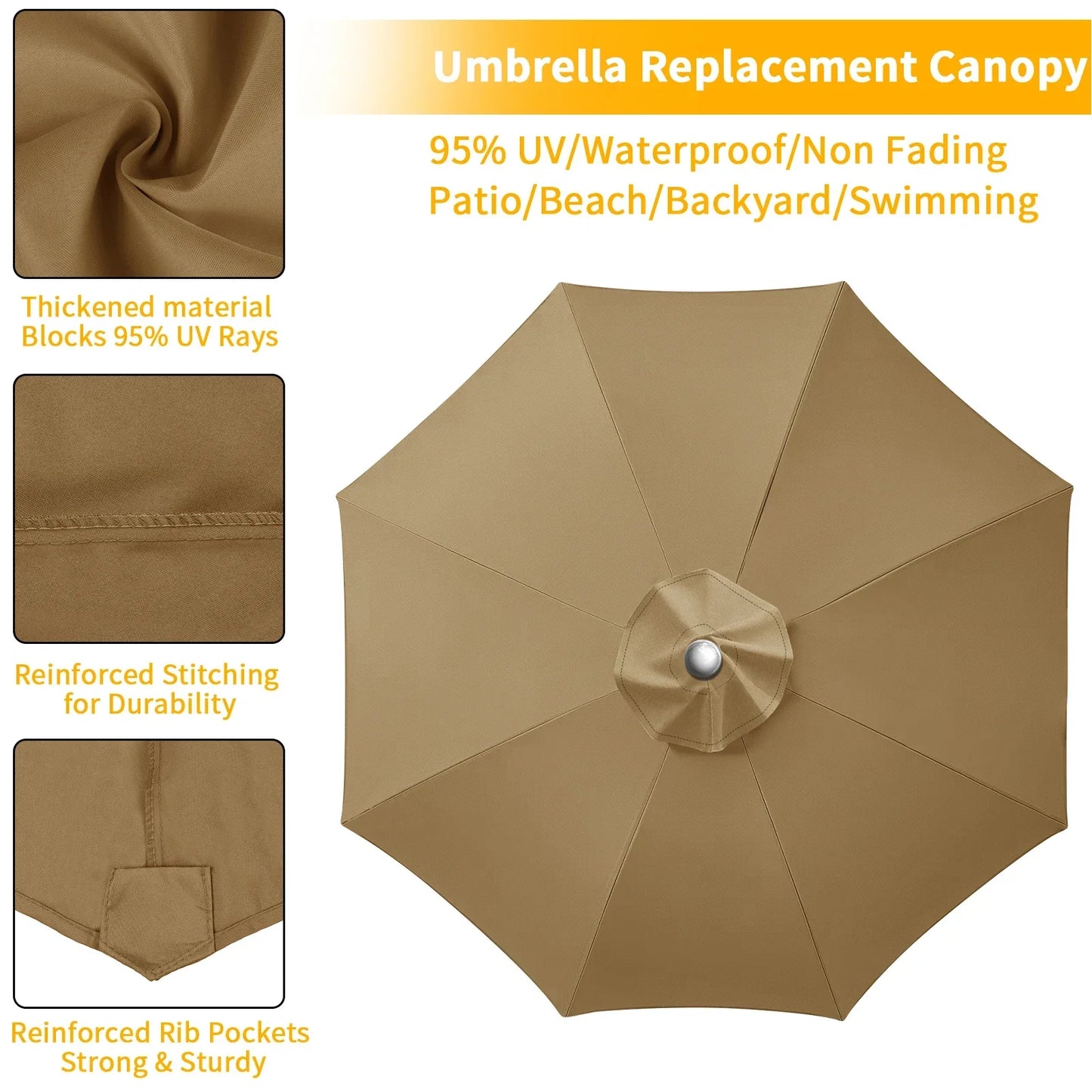 Replaceable Parasol Top Cloth – UV Protection Garden Patio Canopy Cover 2m to 3m