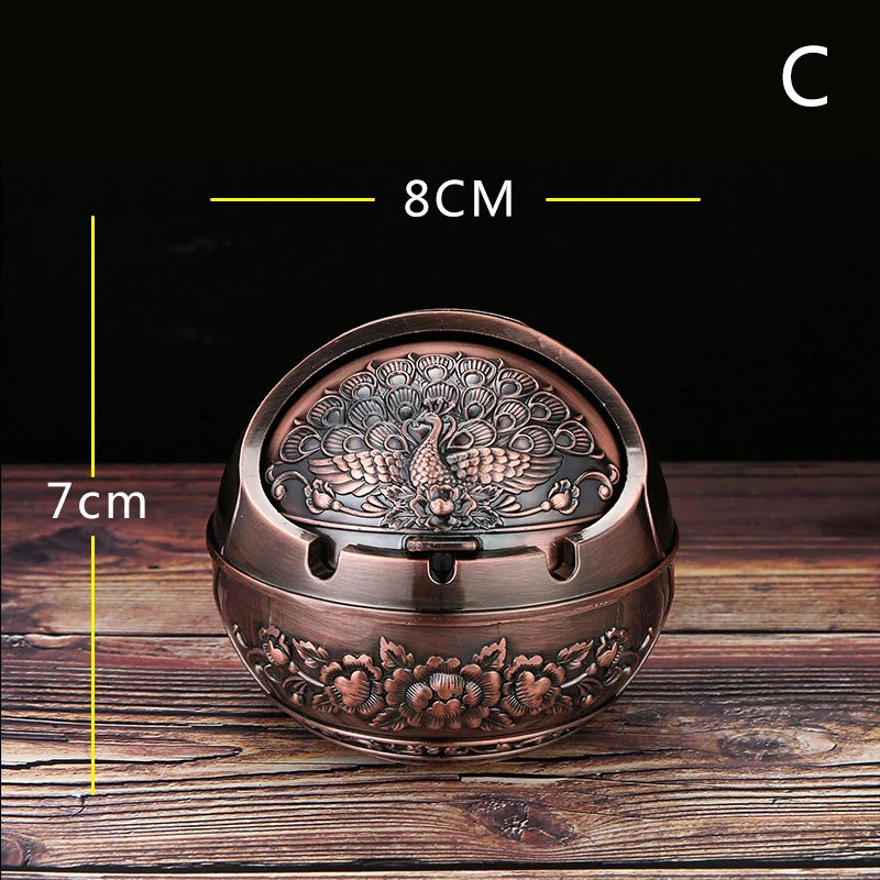 Retro Metal Ashtray With Lid – Anti-Fly Ash Windproof Covered Ashtray for Home & Desk